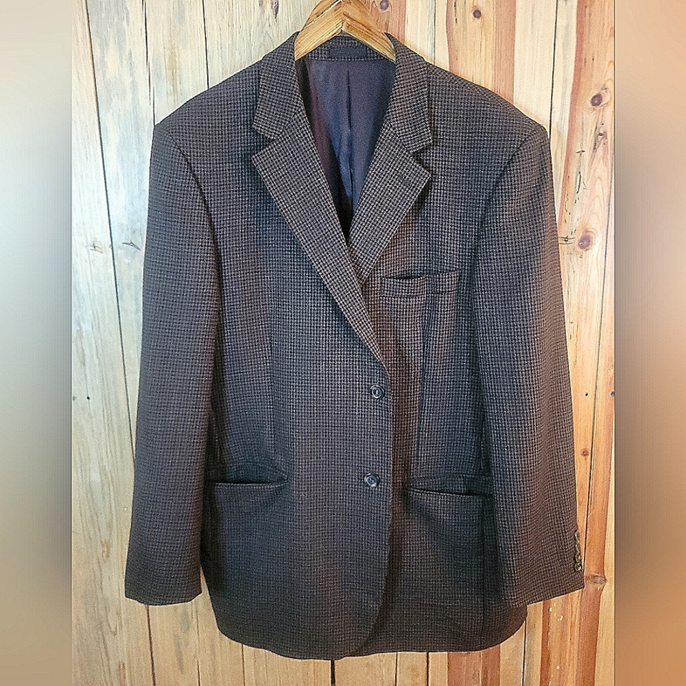 Vintage Andrew Frezza Brown Houndstooth Blazer | 44R
